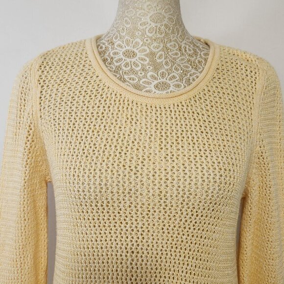 Chico's Women's Size 1/8-10 Yellow Loose Weave 3/4 Sleeve Tunic Sweater Top - Picture 2 of 15